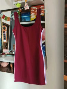 Maroon Tank Dress with Side Stripe