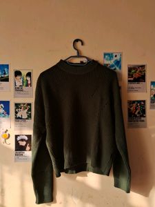 Army Green Dropped Shoulders Sweater