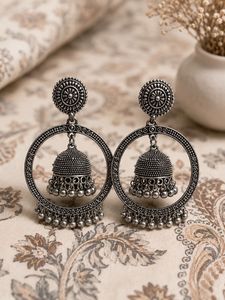 Oxidised Silver Jhumka Hoop Earrings