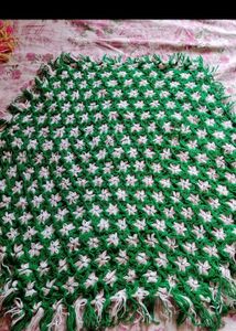 Handmade Green &amp; White Crochet Blanket