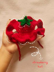 Adorable Crochet Strawberry Cat Hat🐱🧶