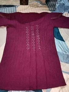Maroon Embroidered Kurta