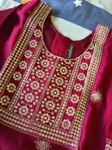Elegant Maroon Kurta Set with Golden Embroidery