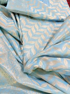 Sky Blue Saree with Picofall &amp; Unstitched Blouse