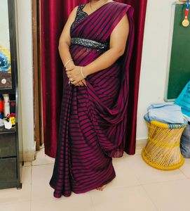 Beautiful Saree With Stitch Blouse N Belt