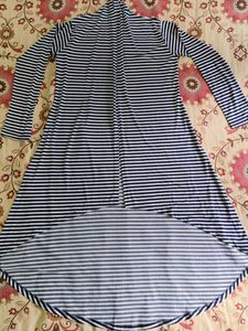 Striped Open Front Long Cardigan