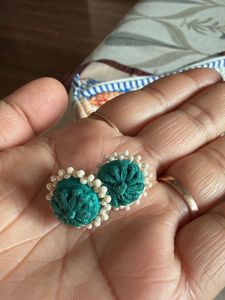 handmade Green Beaded Stud Earrings