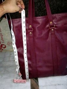 Maroon Faux Leather Double-Layer Tote Bag