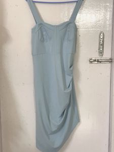 Light Blue Ruched Sheath Dress with Crochet Top