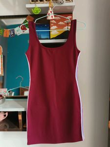 Maroon Tank Dress with Side Stripe