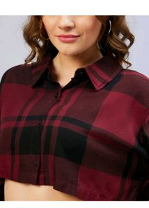 Maroon Plaid Cropped Shirt