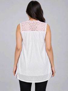White long Top with Pink Cutout Neck