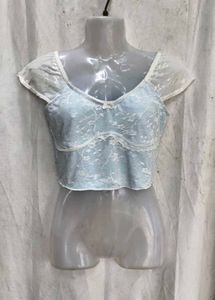 4168. Sheer Lace Baby Blue Crop Top