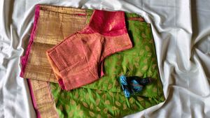 Vibrant Green Saree with Pink Border