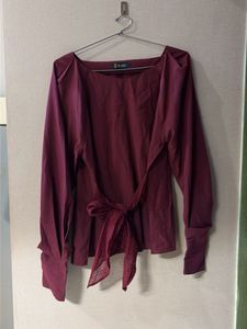 Chic Maroon Tie-Front Blouse