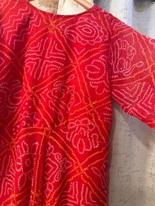 Heavy Red Bandhani Print Full Size Gown, Bust- 40