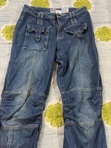Flared Denim Cargo Pants