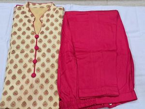 Cream &amp; Pink Printed Kurta Set