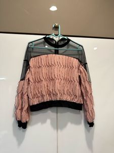 Sheer Black & Pink Textured Top