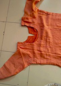Peach Kurti with Embroidered Neckline