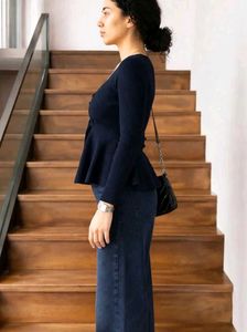 Chic Navy Blue Peplum Top