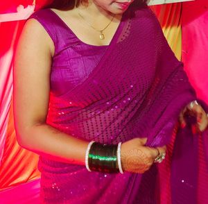 Elegant Purple Sequin Saree with sleeveless blouse