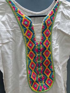 Embroidered Cream Kurta