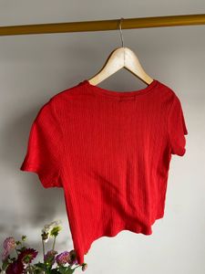 PRIMARK Red Ribbed Cropped T-Shirt