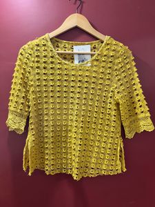 Mustard Yellow Crochet Lace Top