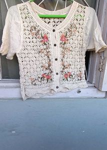 Crochet Floral Button-Up Blouse