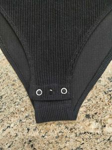 Black H&amp;M One Shoulder Ribbed Bodysuit