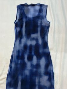Blue Tie-Dye Sleeveless Mini Dress