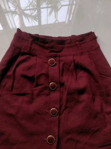 Stylish Maroon Skirt with Button Detail