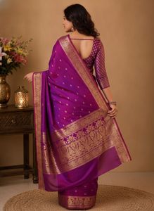 Vibrant Purple Silk Benarasi Saree with Gold Borde