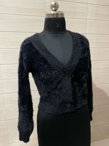 Imported Cozy Black Fuzzy Cardigan