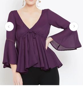 Purple Bell Sleeve V-Neck Peplum Top