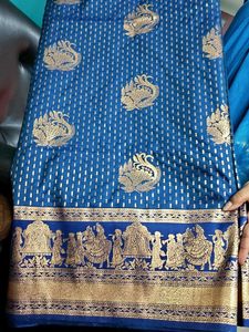 Royal Blue Pallaki Saree with Gold Peacock Motifs
