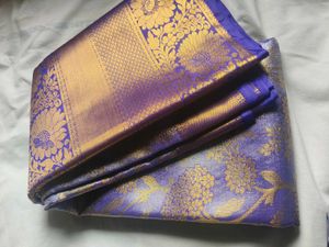 Royal deep violet Blue & Gold Silk Saree