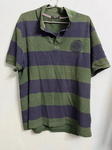 Green & Navy Striped Polo T-Shirt