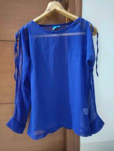 Royal Blue Sheer Cut Out Sleeve Top💙