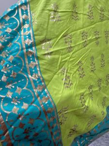 Vibrant Lime Green Kurta with Gold Print
