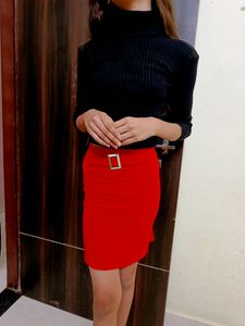 Highneck Top With Red Skirt❤️