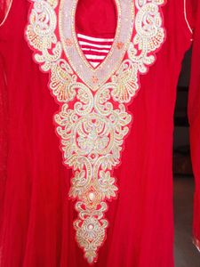 Red Embroidered Anarkali Suit