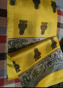 elegant yellow lichi silk saree new with tag