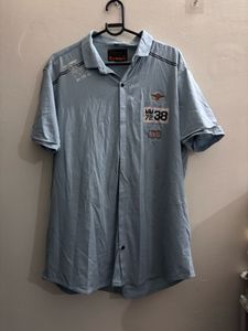Men's Blue Graphic Short Sleeve Shirt