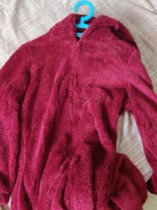 Urbanic Cozy Red Fleece Hooded Jumpsuit