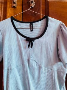Cute Pastel Blue Ribbed Top