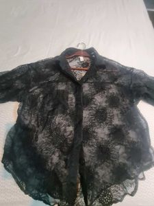 Black Floral Sheer Top