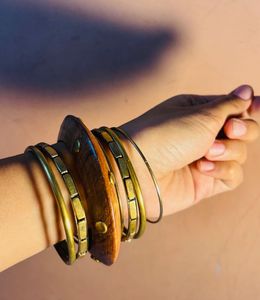 Boho Wooden &amp; Brass Bangles Set