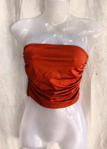 Orange Ruched Strapless Tube Top